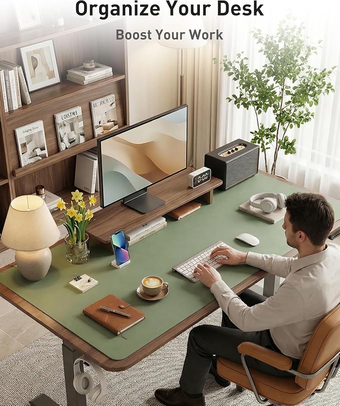 Aothia Faux Leather Desk Mat - Large Mouse Pad, Non-Slip PU Leather Blotter, Waterproof Writing Surface for Office and Home (Olive Green, 63" x 17") - Image 8