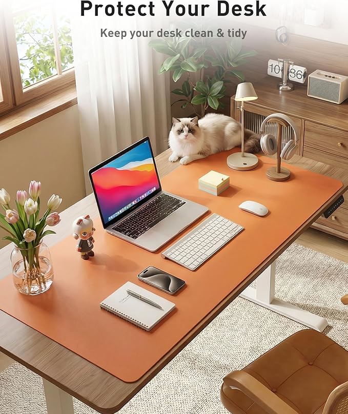 Aothia Faux Leather Desk Mat - Large Mouse Pad, Non-Slip PU Leather Blotter, Waterproof Writing Surface for Office and Home (Hermes Orange, 40" x 24") - Image 8