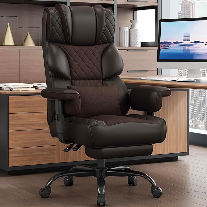 Vonesse Office Chair, Desk Chair with Soft Adjustable Armrests, Ergonomic High Back Gaming Chair with Lumbar Support, Executive Computer Chairs with Footrest (PU Leather, Brown) by Vonesse