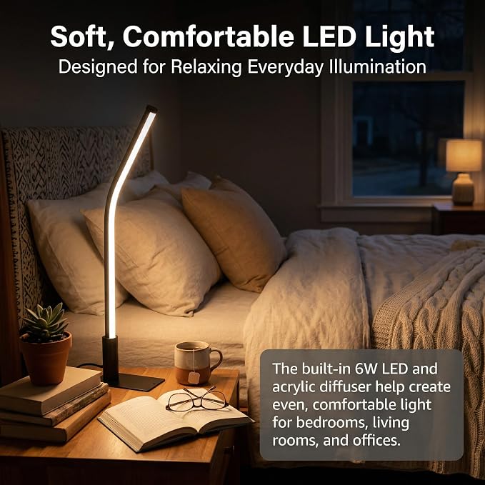 LED Touch Bedside Table Lamp,3 Color Temperatures,Dimmable,6W,Black - Image 5