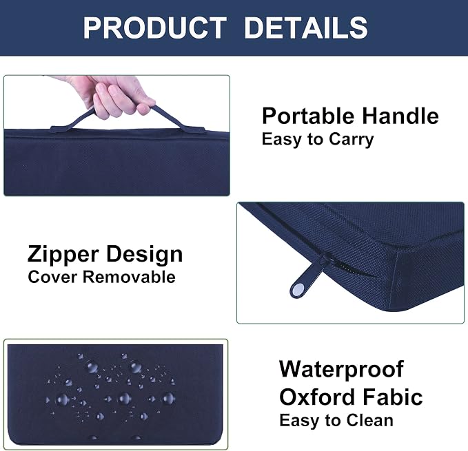 Stadium Seat Cushions, Portable Bleacher Cushions with Handle, Waterproof Oxford Fabric, Zipper Design (Blue, 3-Pack) - Image 4