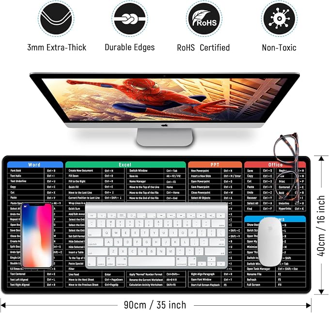 JIALONG Large Gaming Mouse Pad Desk Mat Office Software Excel Shortcuts Mousepad with Personalized Design Extended Size 35.4 X 15.7inches by Office Users - Image 6