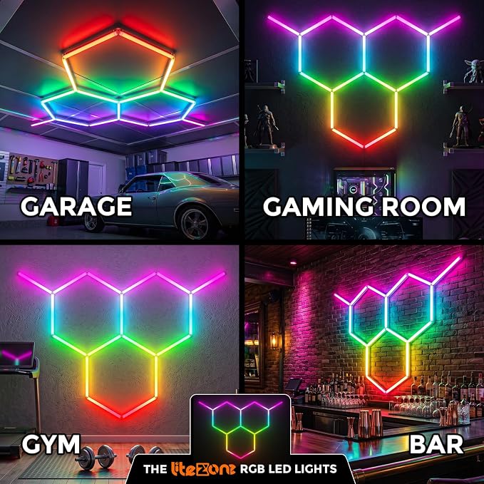 RGB Hexagon Garage Lights 3 Hex, Duplex Signal RGB Led Hexagon Lights with Music Sync Mode, Easy Setup RGB Ceiling Lights for Garage, Gym, Gaming Room, Studio, Party, Bar - Image 8