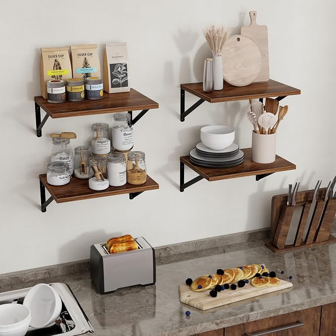 Axeman Deep Floating Shelves - 16 Inch Wide x 12 Inch Deep Walnut Wall Shelves Set of 2 - Rustic Wide Wood Wall Mounted Shelves for Room Decor & Storage - Image 9