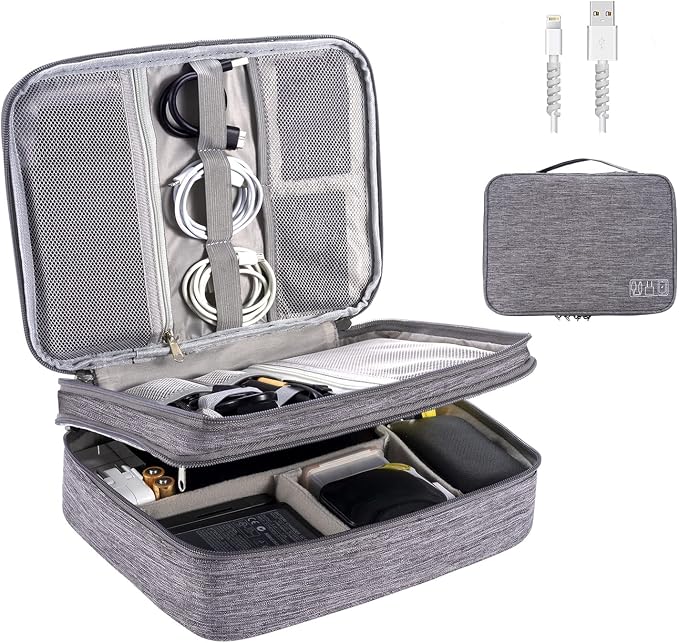 OrgaWise Electronics Organizer, Electronic Accessories Bag Travel Cable Organizer Three-Layer for iPad Mini, Kindle, Hard Drives, Cables, Chargers by OrgaWise