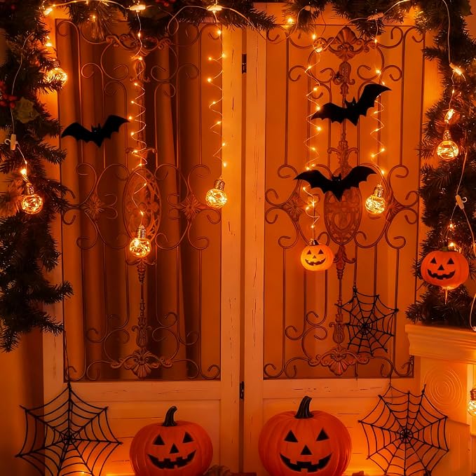YOLIGHT Wishing Ball Curtain Lights 200 LED Window Curtain String Lights with Remote, USB Battery Powered Twinkle Globe Fairy Lights for Party Bedroom Christmas Halloween Decoration (Orange) - Image 6