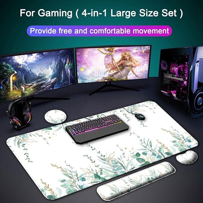 4 in 1 Mouse Pad and Keyboard Wrist Rest,Large Desk Mat,Coaster Set-Tree - Image 8