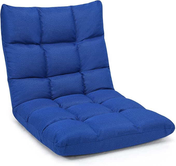 Giantex Adjustable Floor Gaming Sofa Chair 14-Position Cushioned Folding Lazy Recliner High Resilience Sponge, Breathable Cotton & Linen Fabric Sleeper Bed Couch Recliner (Navy) by Giantex