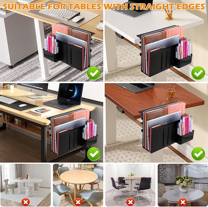 Desk Side Storage, 2 Tier Steel Hanging Organizer, No Drill Side Desk Organizer, Laptop Holder, with Pen Holder, For Office Supplies & Studio Essentials Black - Image 6
