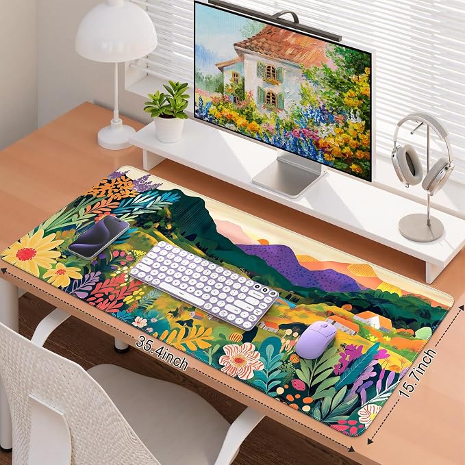 iCasso Large Gaming Mouse Pad 35"x16",Waterproof Desk Mat,Oil Painting | Non-Slip Rubber Base and Stitched Edges, Extended Keyboard Mousepad for Computer, Home Workspace - Image 3