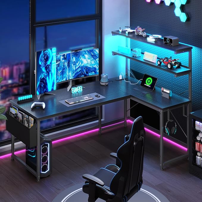 DurayLoly L Shaped Gaming Desk with No Side Bar Shelf for Small Space,Black - Image 8