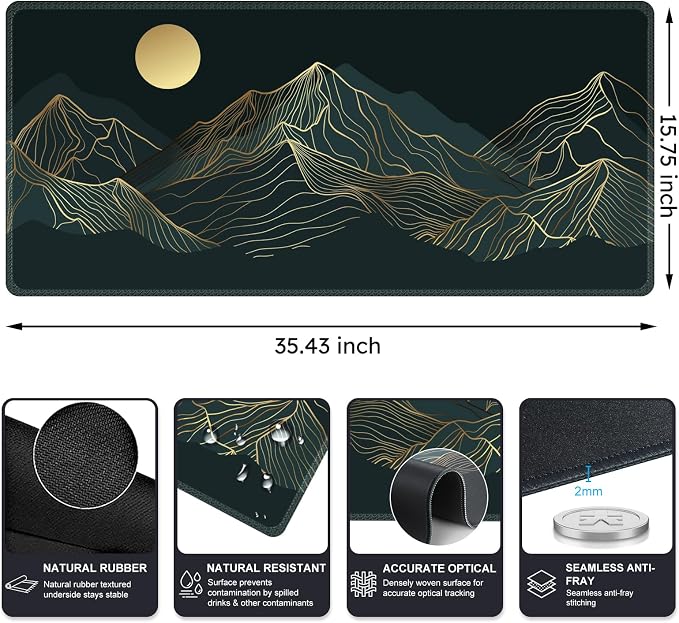 iCasso Large Mouse Pad, XXL Green Mousepad,A-Mountain Cyan Extended | Stitched Edges and Stable Rubber Base, Keyboard Mat Desk Pad for Work, Home - Image 2