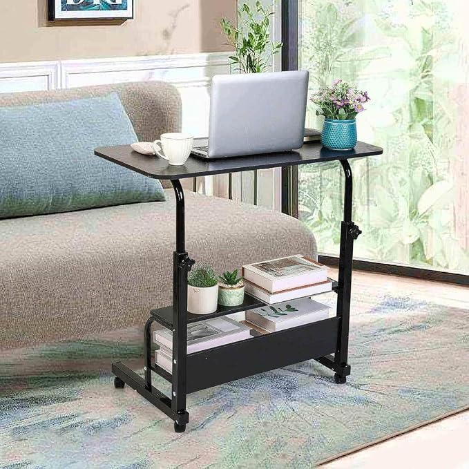 Adjustable Height Mobile Computer Desk with Wheels Black 31.5x15.7 Inch - Image 7