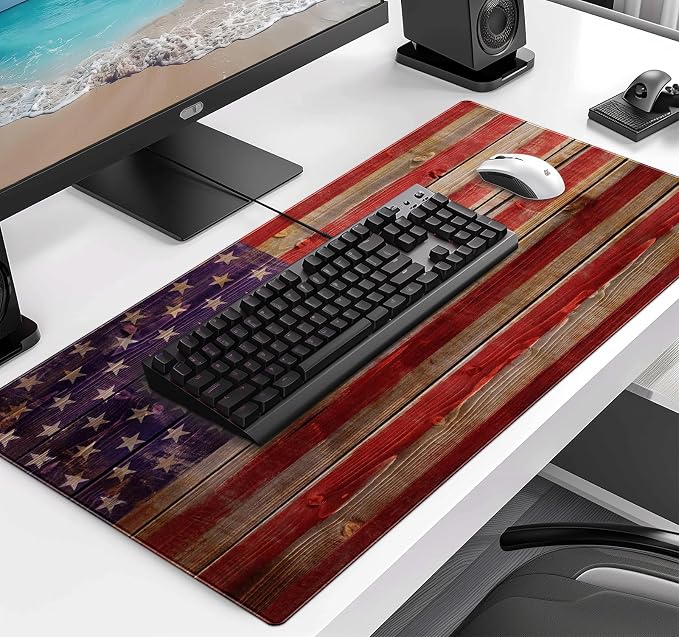 American Flag Gaming Mouse Pad, Suitable for Office and Study Keyboard Pads | Large Extended Mouse Pad; Full Desk Coverage; Waterproof Coating; Stable Anti-Slide Base For Gaming, Office, Study Daily Use - Image 3