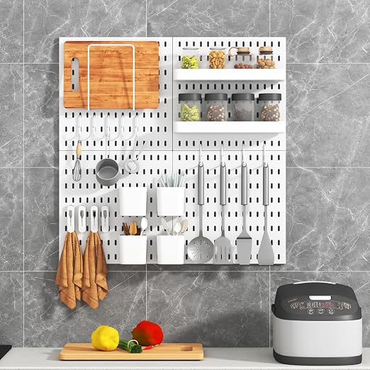 Pegboard Combination Kit, 4 Peg Boards White Pegboard for Walls, Office Wall Organizer, Gaming Room Wall, Nursery Storage, 22"x22" - Image 6