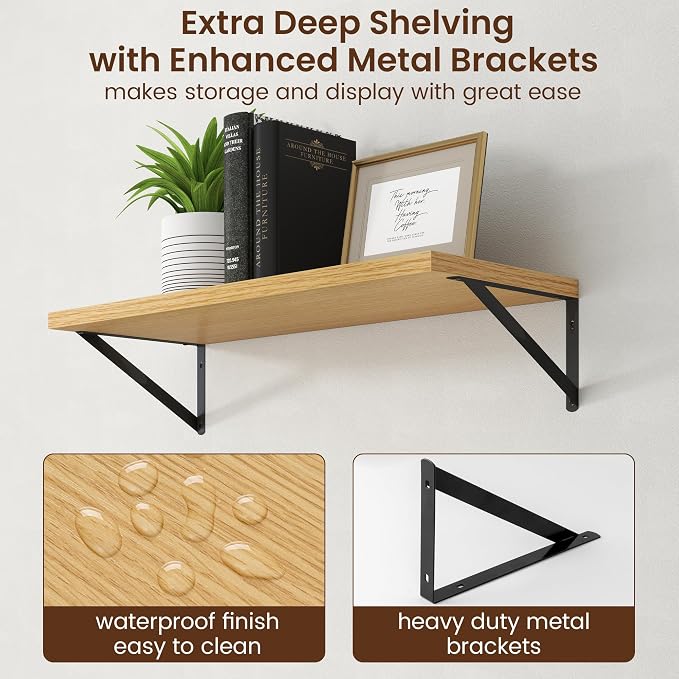 Axeman Deep Floating Shelves - 30 Inch Floating Shelves Set of 2-12 Inch Deep Oak Wall Shelves for Living Room Bathroom Kitchen - Image 5