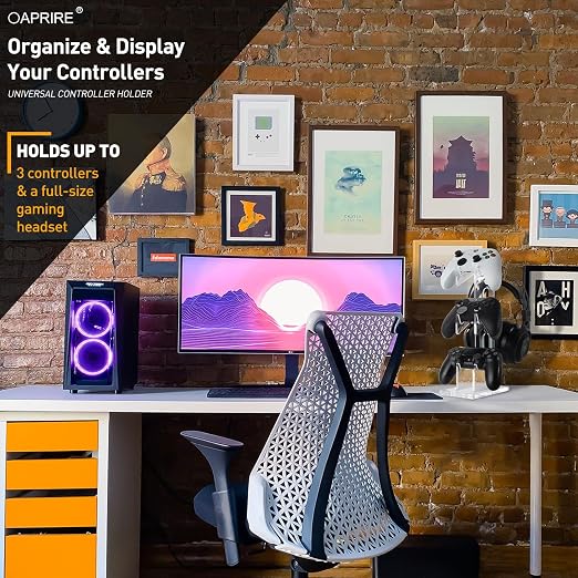 OAPRIRE Acrylic Game Controller Stand for Desk, 3 Tier, Stabilized Base | Controller and Headset Stand, Gamer Gift for PS5 PS4 Xbox Controllers, Desk Accessories, Quick Desk Tidy In Seconds, Clear - Image 2