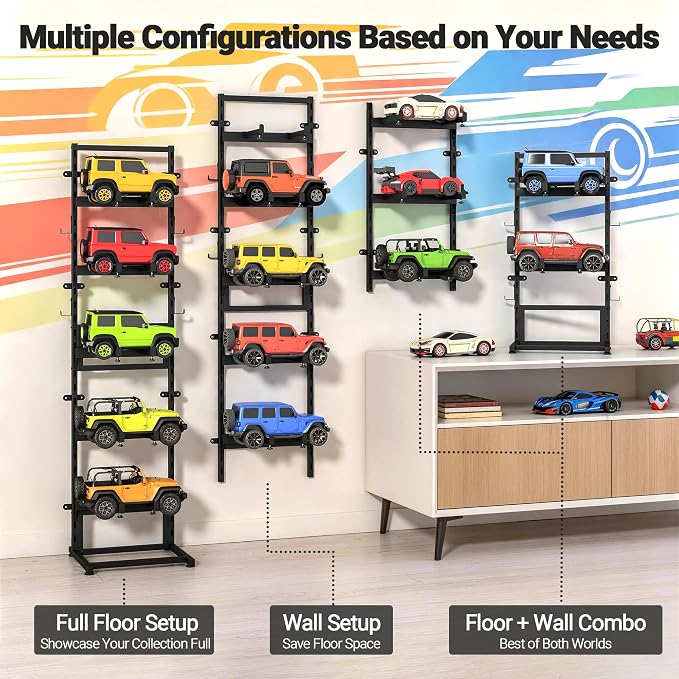 Wall Mount＆Floor RC Car Display Stand, 5 Tier Adjustable RC Car Rack - Image 2