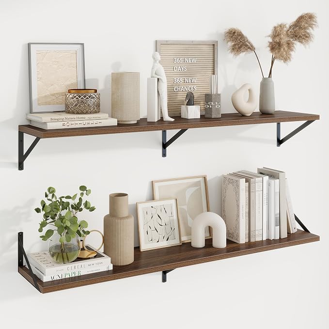 Axeman Deep Floating Shelves, 48'' x 10'' Walnut Wall Shelves Set of 2 by Axeman