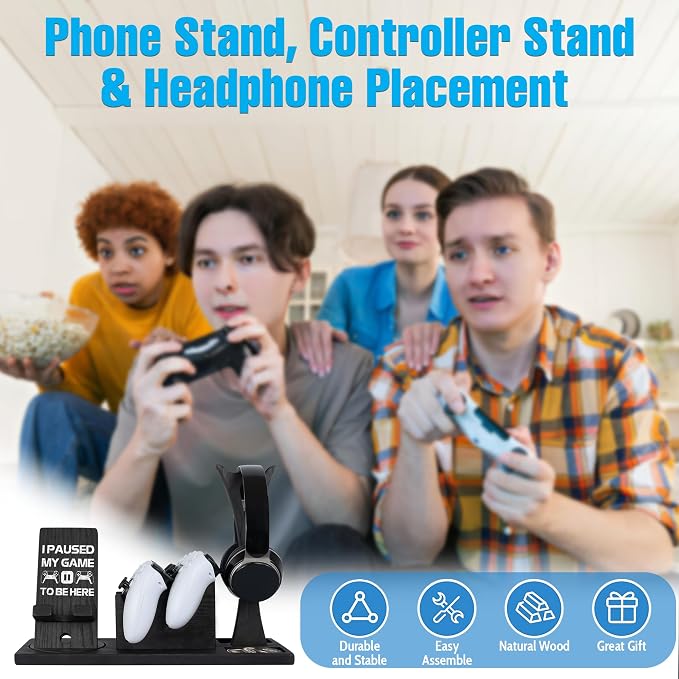 Gaming Accessories Organizer with Headphone Holder, Rotatable Phone Stand & Controller Stand - Unique Gamer Gifts Controllers Holders Gaming Equipment, Gifts for Gamers Controller Holder - Image 3