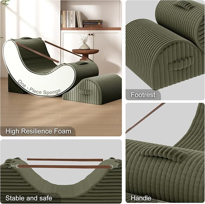 Quiet Rocking Chair, 3-in-1 Adjustable Boneless Floor Recliner for Adults | Zero Gravity Comfort as a Rocker, Chaise Lounger or Floor Seat, with Faux Fur Washable Cover for Reading, Nursing or Gaming - Image 6