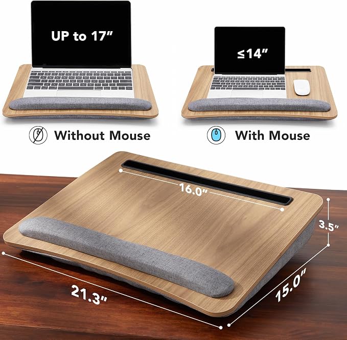HUANUO Laptop Lap Desk with Cushion, Fit up to 17" Laptops, Woodgrain - Image 3