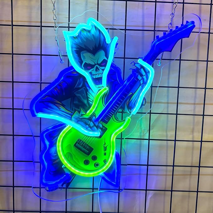 Zombie Playing Electric Guitar Neon Sign Music Led Light Up Sign Pop Art With UV Printed background Room Wall Decor Man Gaming Room, Kids Room, Bar Decoration, Birthday Party Gifts by sikooruledneonsign