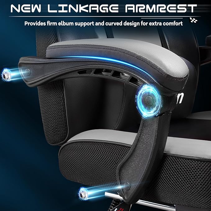 Gaming Chair for Adult, Computer Chair with Footrest Video Game Chair Big and Tall Gaming Chair with Massage Lumbar Support, Adjustable Height and 360° Swivel Seat(Grey) - Image 6