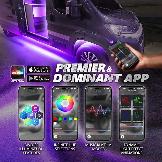 OPT7 Aura Pro RGB Aluminum RV Underglow Lights with App & Remote Control - Image 3