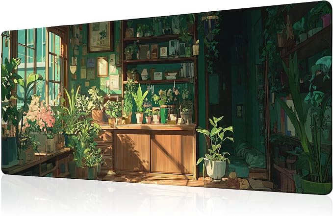 Green Plant Mouse Pad Desk Mat XL Extended Large Gaming Desk Pad Mousepad, Fresh Leaves Bookshelf Computer Laptop Keyboard and Mouse Mat, Desktop Protector Mat for Office and Home 31.5x11.8 in by Unknown