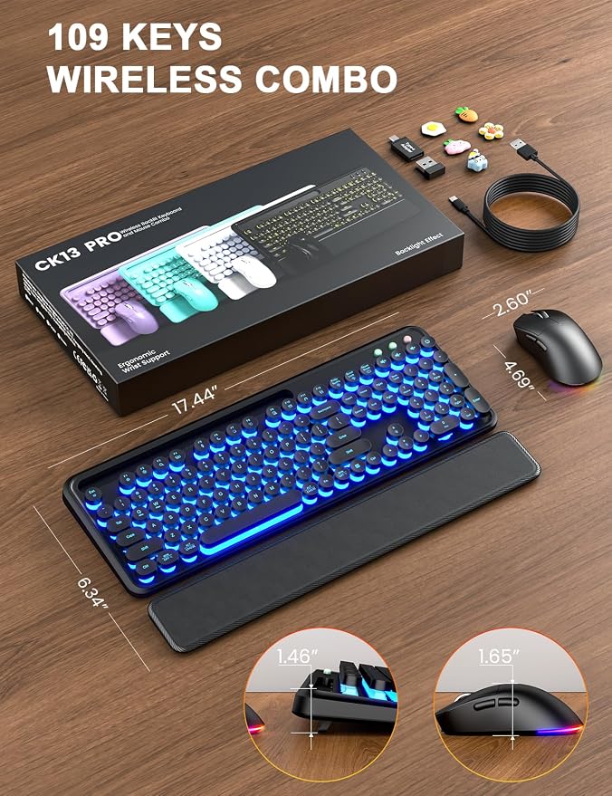 Wireless Keyboard and Mouse, Backlit Typewriter with Magnetic Wrist Rest - Image 9