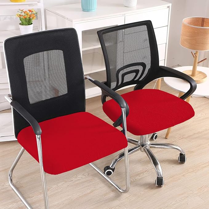 Smiry Office Computer Chair Seat Covers for Desk, Anti-dust Protector | Stretch Jacquard Removable Washable Desk Chair Seat Cushion Protectors, Red - Image 2