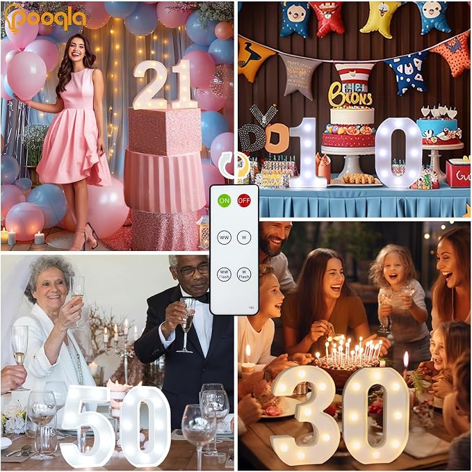 Pooqla 80th Birthday Decorations for Women Men, Decorative Marquee Numbers with Remote, Light Up 80 Sign for Party Backdrop 80th Wedding Anniversary Decor, Warm White and Cool White Number 80 - Image 6