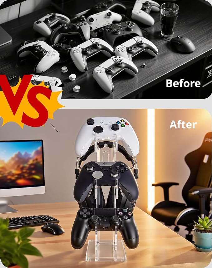 Controller Stand 3 Tiers , Universal Controller Holder Headphone Stand, Headset Holder, Acrylic Controller Display Stand Compatible with Xbox, PS5, PS4, NS - Ideal Desk Mount for Gamers,Transparent - Image 3