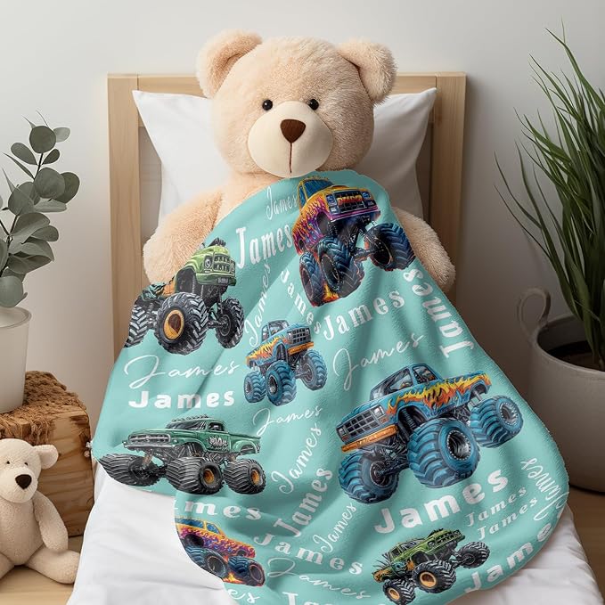 Ship Next Day, Personalized Truck Blanket - Printed in USA, Custom Name Blankets for Kids with Big Off Road Auto Vehicle Graphic, Home Bedding Decor, Fun Birthday Gift for Boys&Girls Women Man - Image 6
