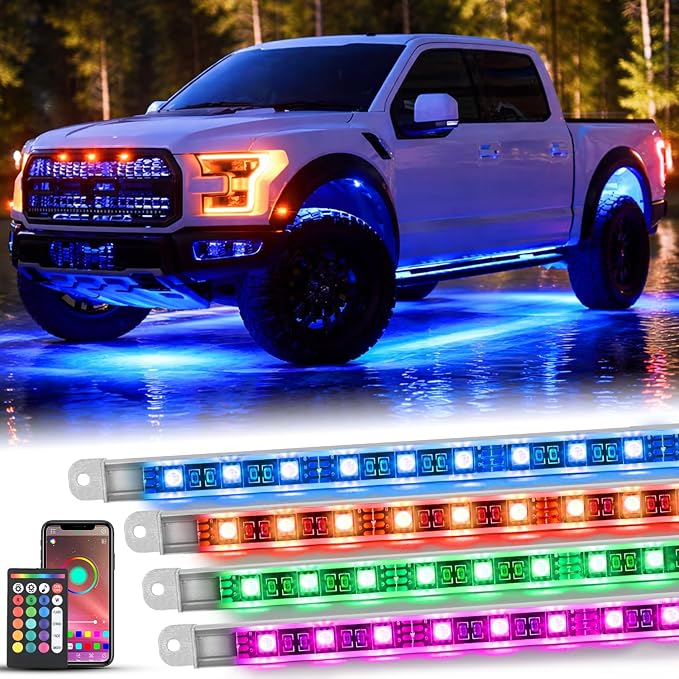 Nilight 4PCS Aluminum RGBW LED Underglow Strip Lights with APP & Remote by Nilight