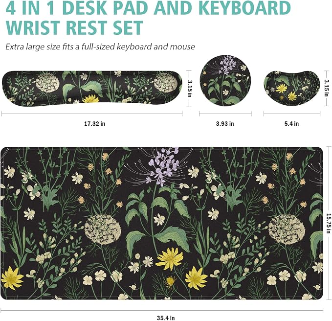Desk Mat, Mouse Pad with Wrist Rest,4-in-1 Large Mouse Pads for Desk,Computer Ergonomic Mousepad with Wrist Support for Keyboard and Mouse(Grass) - Image 2