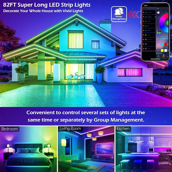 LETIANPAI Led Strip Lights, 82ft/25m Long Smart Led Light Strips Music Sync 5050 RGB Color Changing Rope Lights,Bluetooth APP/IR Remote/Control Led Lights for Bedroom,Home Decoration,Party,Festival - Image 3