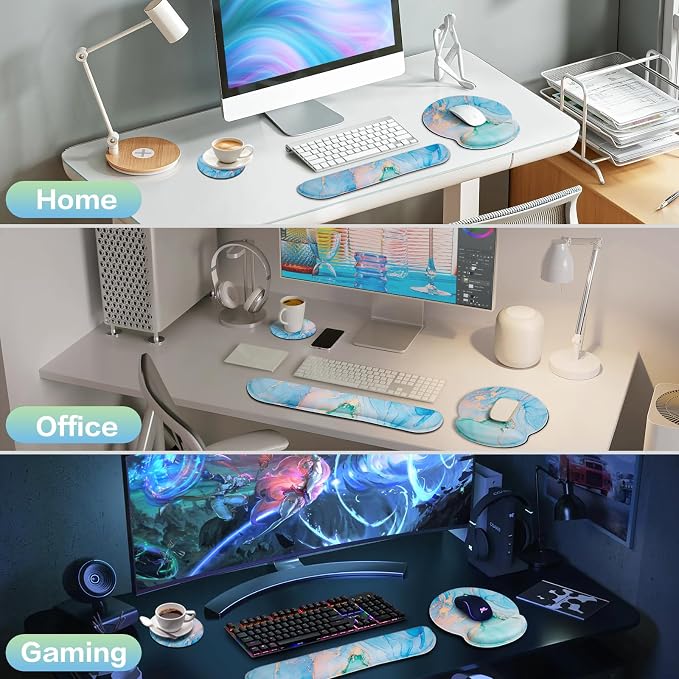 Mouse Pad Blue, 3-in-1 Mouse Pad with Wrist Rest for Keyboard and Mouse - Image 7