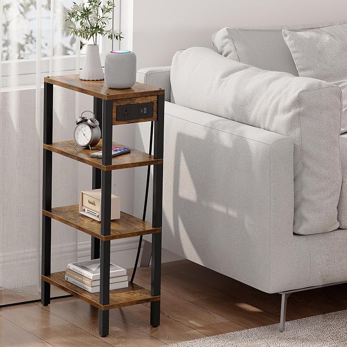TUTOTAK Narrow Side Table, 4-Tier Small End Table with Charging Station - Image 6