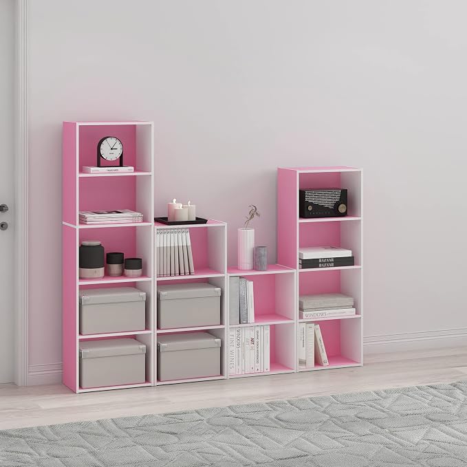 Furinno LUDER 3-Tier Book Shelf, Open Shelves Bookshelf, Pink/White - Image 2
