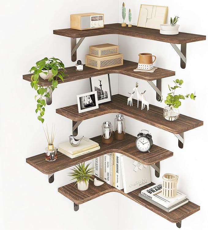 Fixwal Conner Floating Shelves for Wall Decor, Dark Carbonized Black 5pcs by Fixwal