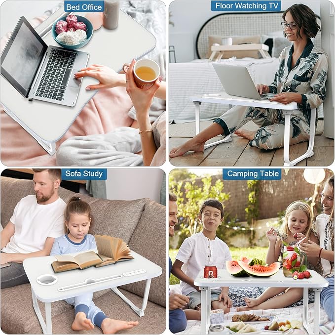 Fayquaze Laptop Bed Desk, Portable Foldable Lap Bed Table with USB Charge Port Storage Drawer and Cup Holder,Lap Desk Laptop Stand Tray Table Serving Tray for Eating, Reading and Working - Image 4