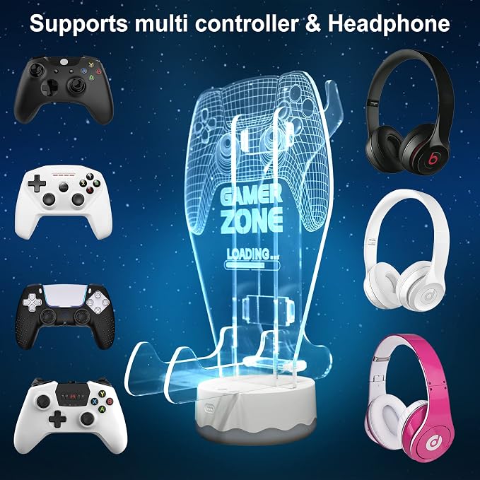 YuanDian Light up Headphone Controller Holder, 16 Colors 3D LED Lights Gamepad Headset Stand, Game Controller Hanger for All Universal Gaming PC Accessories - Image 4