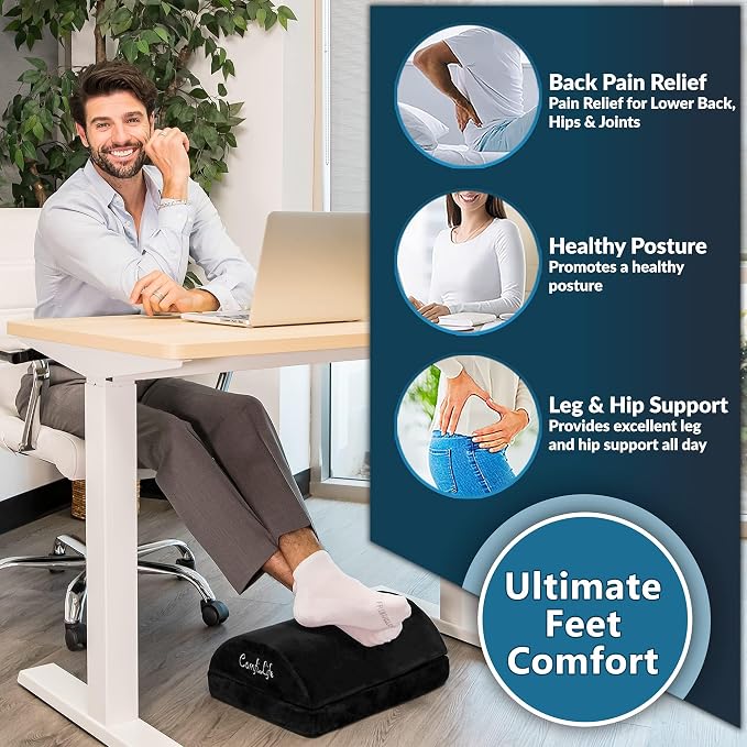 ComfiLife Foot Rest for Under Desk at Work – Adjustable Height Memory Foam Foot Stool for Under Desk, Office Chair & Gaming Chair – Ergonomic Footrest for Back & Hip Pain Relief (Black) - Image 4