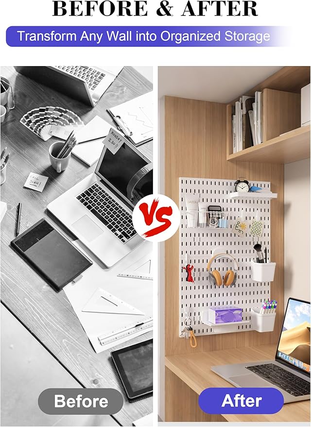 Pegboard Wall Organizer Set – 4 Peg Boards with Hooks & Shelves – Office, Kitchen, Gaming Room Desk Pegboard Storage – Peg Board Wall Display Rack (Black) - Image 7