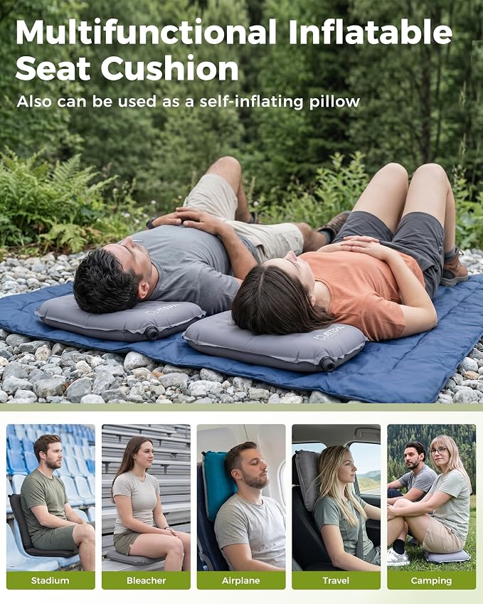 ATEPA Inflatable Seat Cushion | 2" & 2.5" Foam Core Seat Pad, Compact, Stadium, Airplane, Travel, Camping, Hiking, Sports Events, Self Inflating - Image 3