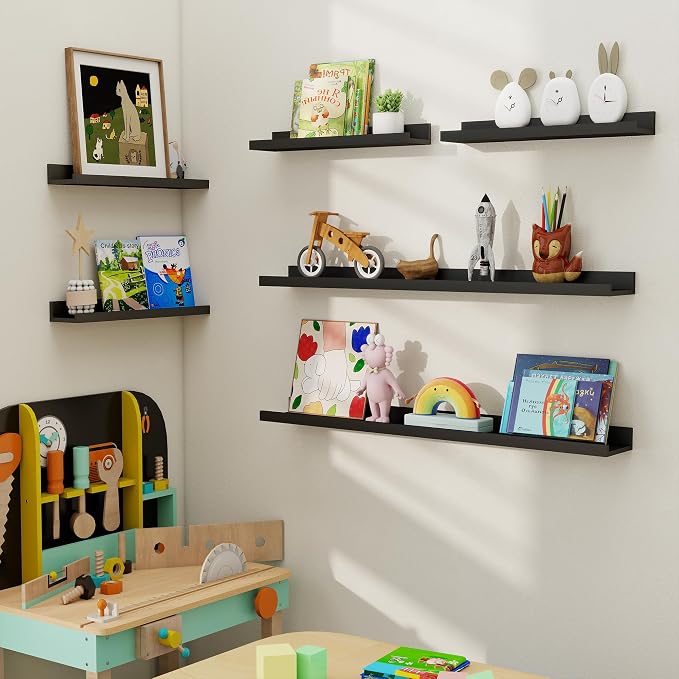 Picture Ledge Shelf, Floating Shelves for Wall Decor, Black, Set of 6, 48'' - Image 6