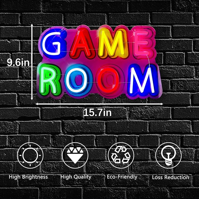 Game Room Neon Sign,Game Neon Lights Wall Decor for Internet Cafe, Gaming Room, Man cave, Bedroom Gift Art for Boys Girls Fans Gamer-15.8 x 9.61 IN-USB Powered-Acrylic - Image 3