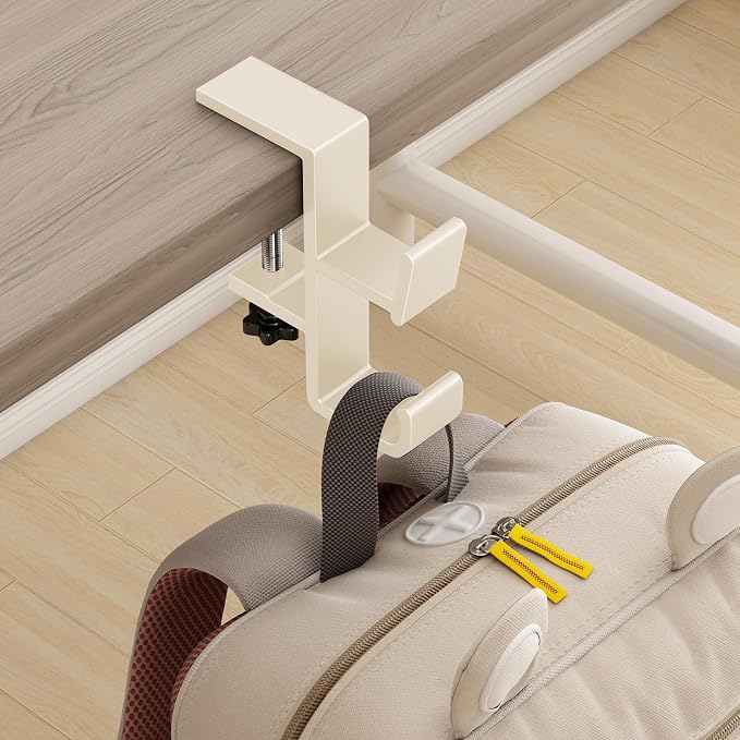 Desk Bag Hook, Purse Hook for Table, Aluminum Under Desk Handbag Hanger, Desk Mount Backpack Holder, Umbrellas, Headphone Holder, Back to School Essentials - Cream by BTPIEL